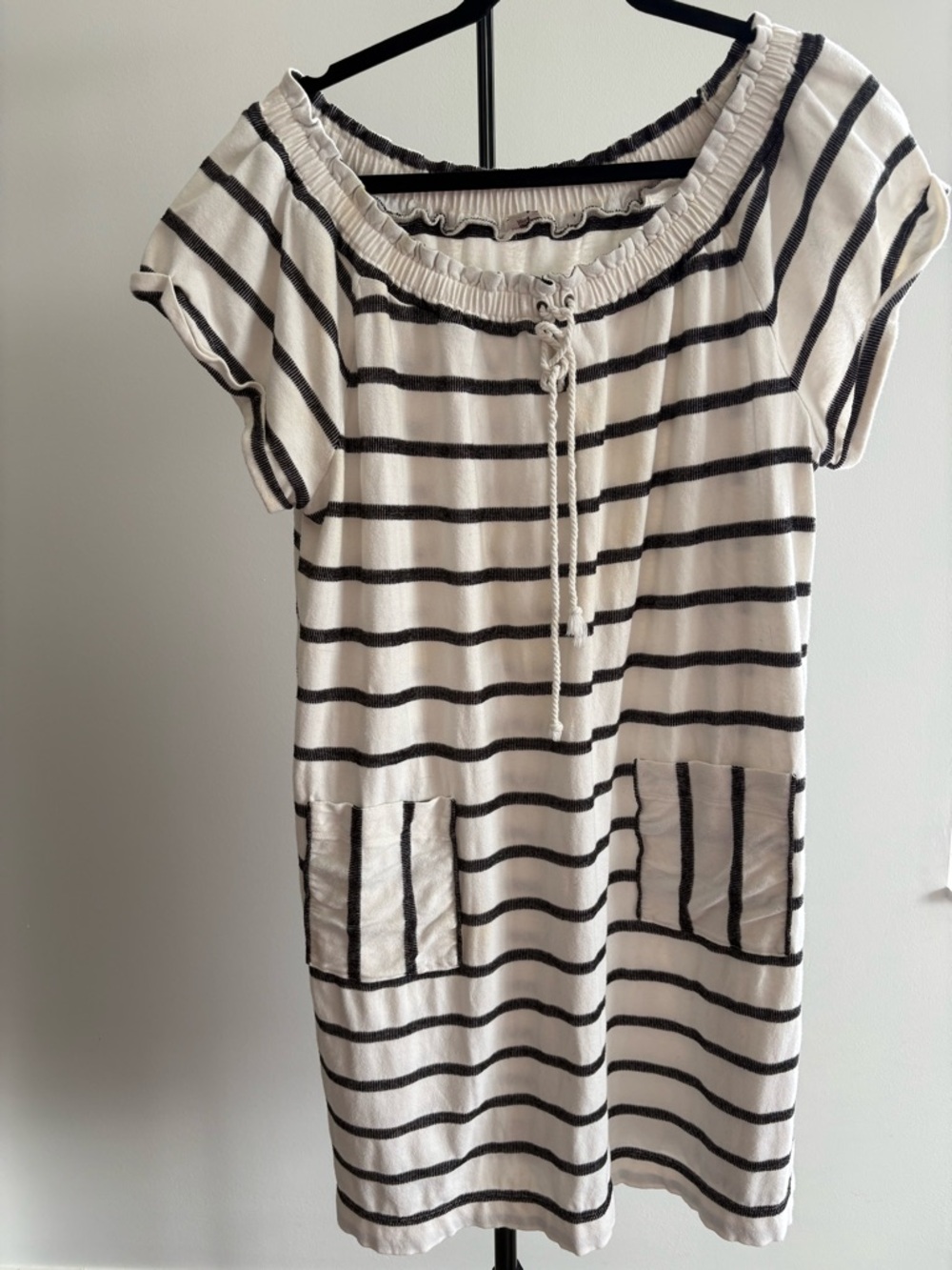 LOFT Black & Off White Striped Short Sleeve Dress